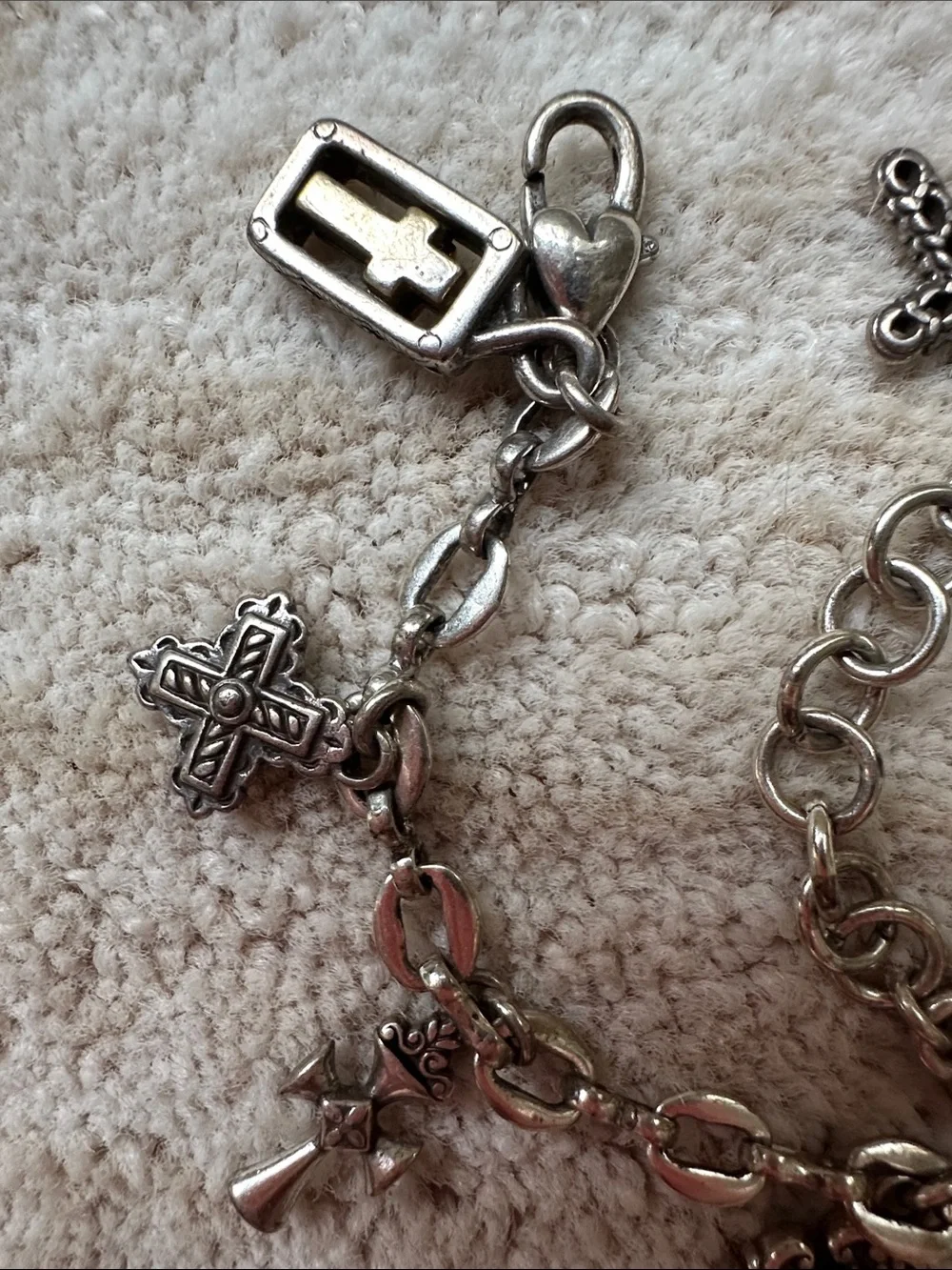 Brighton Eternity Crosses Charm Bracelet vintage Silverplate Two Tone 8.5”
